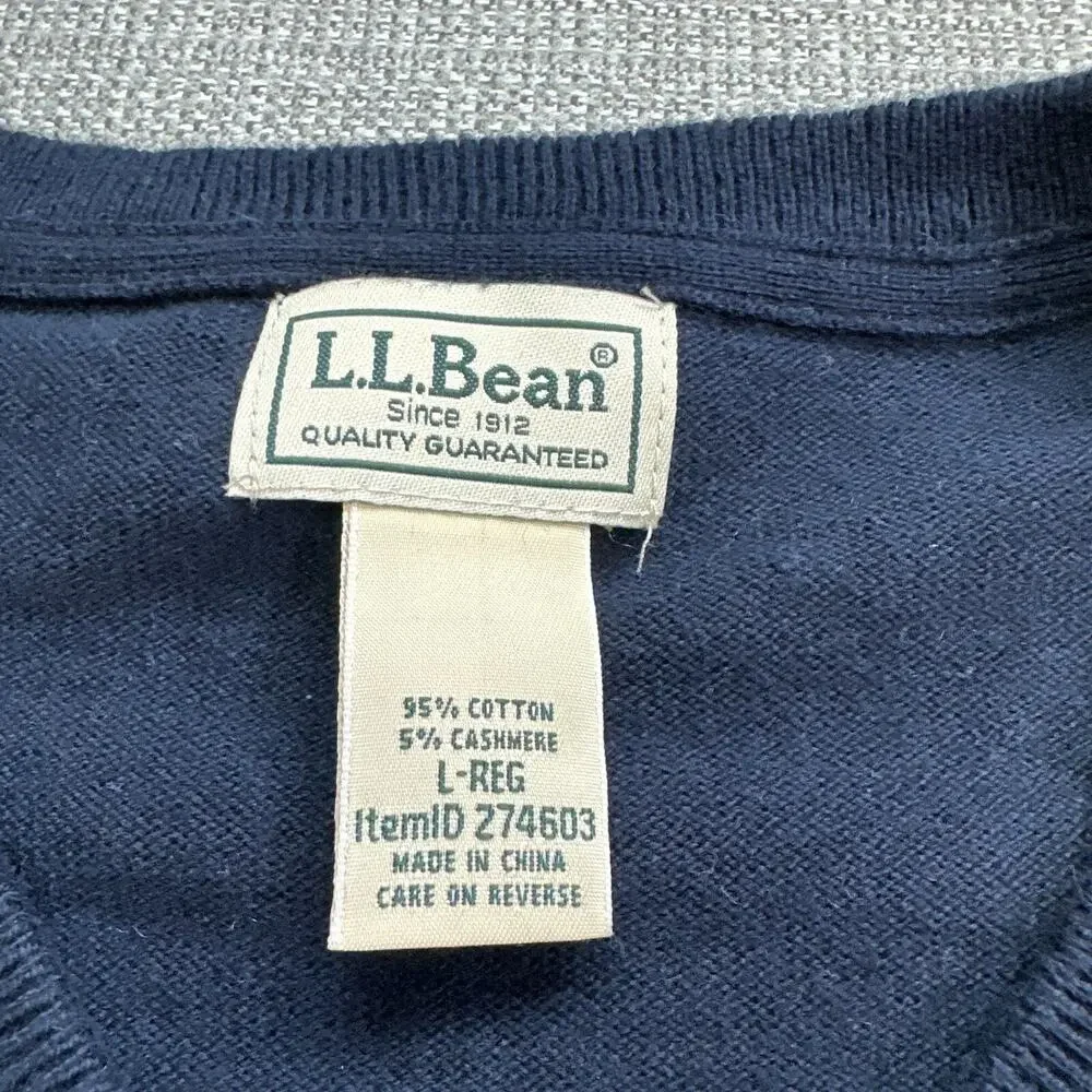 LL Bean Sweater Men Large Blue Pullover V Neck Cashmere Blend Gorp Cabin Comfort